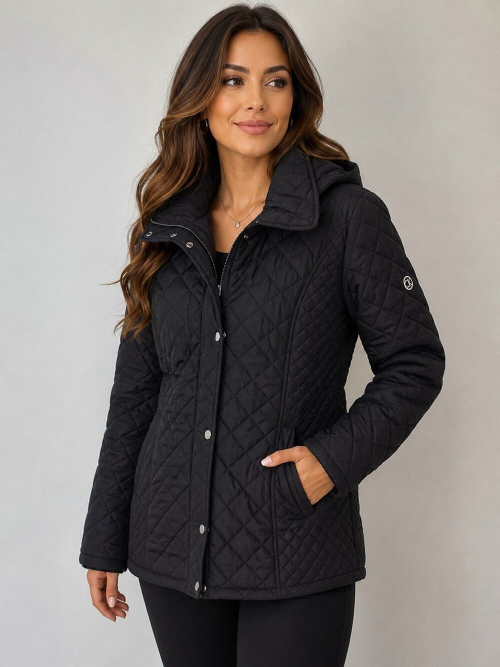 Calvin Klein Women's Black Quilted Puffer Jacket Coat Removeable Hood Size XL